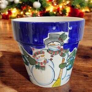 Pottery -- Winter Scene with Snowmen, Utensil Holder, Napkin Holder, Servingware